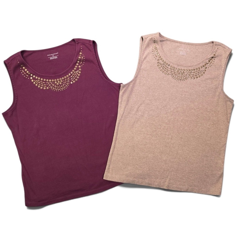 2pc Embellished Studded Tank Tops Purple Tan Womens Medium Christopher Banks